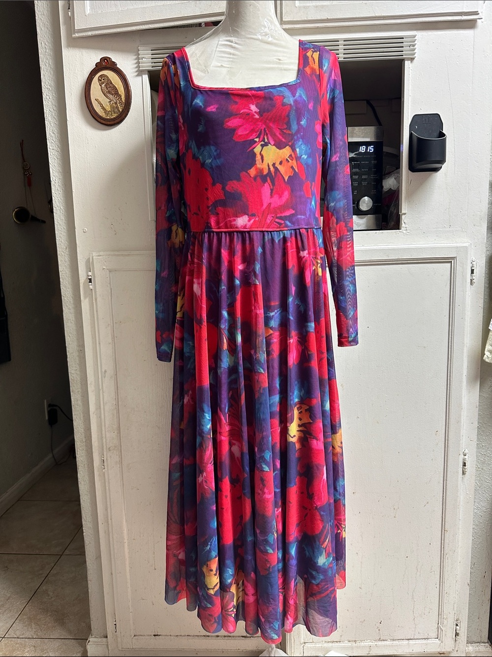 Floral Long Sleeve Maxi Dress in Purple & Fuchsia